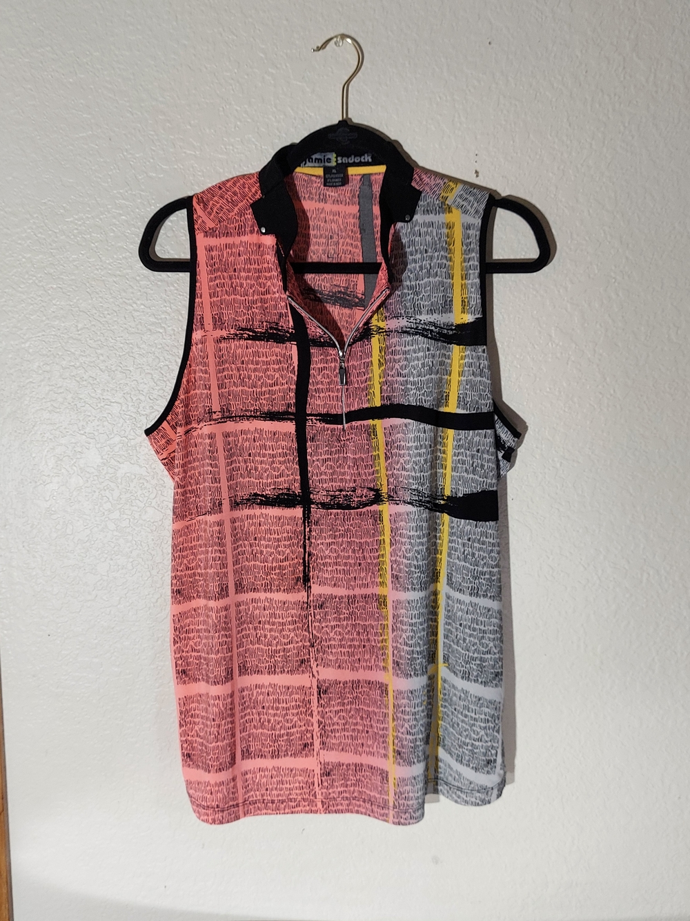 Jamie Sadock Pink/Black & White 1/4 Zip Sleeveless Golf Collared Polo WM Size XL